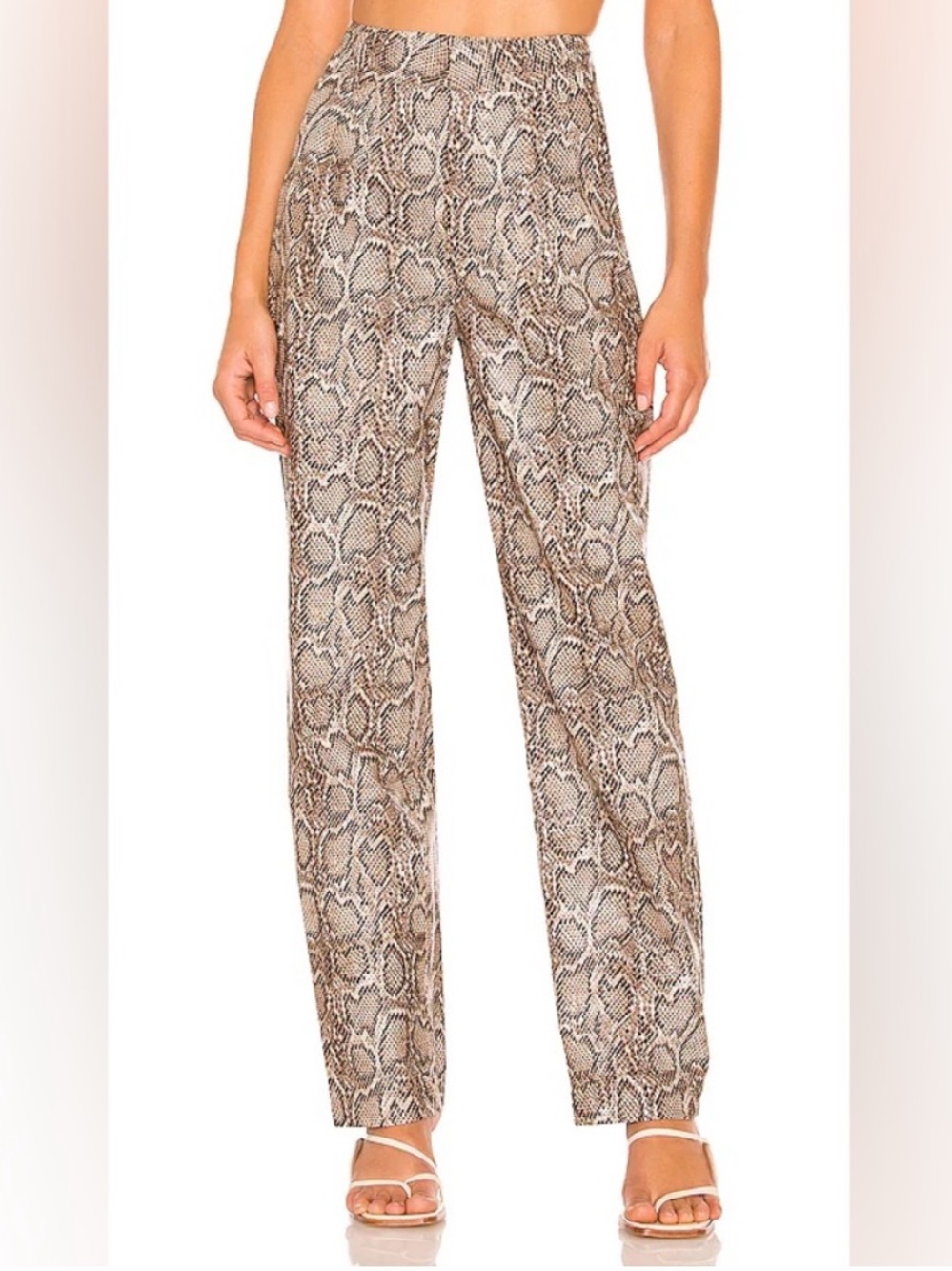 Ronny Kobo Leather Snakeskin High Waisted Marley Pant in Taupe Multi Size L NWOT